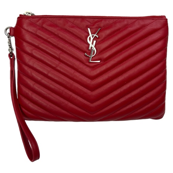 Yves Saint Laurent Handbags - SAINT LAURENT YSL MONOGRAM ROUGE EROS MATELASSE CALFSKIN WRISTLET POUCH/CLUTCH